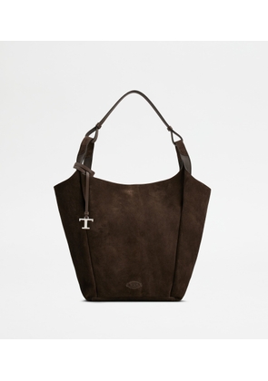 Tod's - Bucket Bag in Suede Medium, BROWN,  - Bags