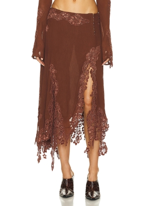 Acne Studios Lace Trim Midi Skirt in Rust Brown - Rust. Size 40 (also in ).