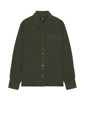 A.P.C. Basile Brodee Poitrine Shirt in Green - Green. Size L (also in M).