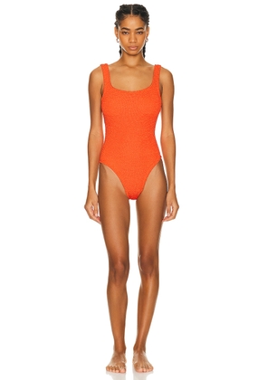 Hunza G Square Neck Swimsuit in Metallic Tangerine - Tangerine. Size all.