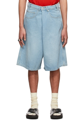 LU'U DAN SSENSE Exclusive Blue Denim Pleat Shorts