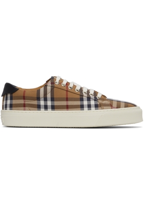 Burberry Brown Check Canvas & Calfskin Sneakers
