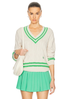 Sporty & Rich Cableknit V-Neck Sweater in Cream & Clean Mint - Cream. Size L (also in ).