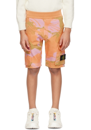 Stone Island Junior Kids Orange Printed Shorts