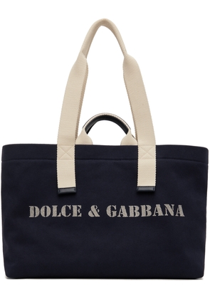 Dolce & Gabbana Navy Printed Drill Holdall Tote