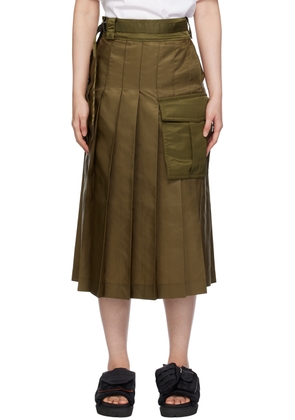 sacai Khaki Pleated Midi Skirt