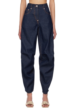 Pushbutton Navy Knee-Tuck Jeans
