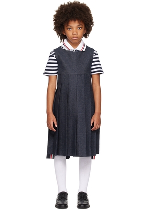 Thom Browne Kids Navy Pleated Denim Dress