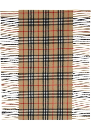 Burberry Beige Check Cashmere Fringed Scarf
