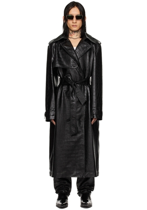 LU'U DAN Black Croc Faux-Leather Trench Coat