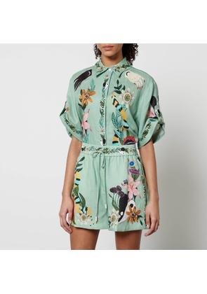 Alemais Meagan Oversized Floral-Print Linen Shirt - UK 10