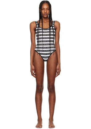 Balmain Black & White Striped One-Piece Swimsuit