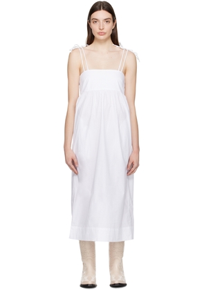 GANNI White Self-Tie Midi Dress