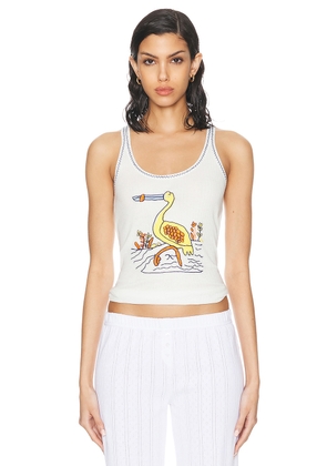 BODE Embroidered Heron Tank in Cream - Cream. Size L (also in M, S).
