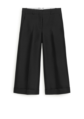 Cropped Lyocell Blend Trousers - Black