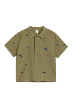 Embroidered Linen-Cotton Shirt - Green