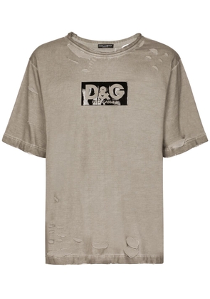 Dolce & Gabbana ripped-detail logo-print T-shirt - Grey