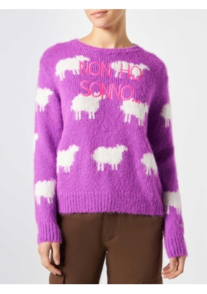 Mc2 Saint Barth Woman Brushed Sweater With Sheeps And Non Ho Sonno Embroidery