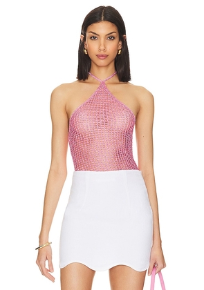 h:ours Saira Sequin Knit Halter Top in Pink. Size XXS.