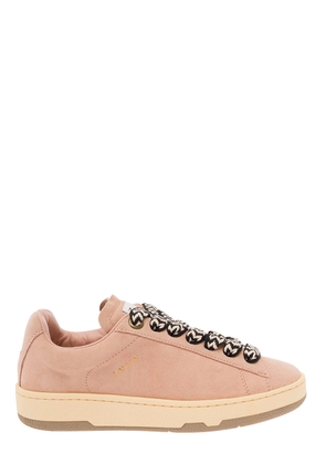 Lanvin Lite Curb Pink Low Top Sneakers With Oversized Multicolor Laces In Suede Woman