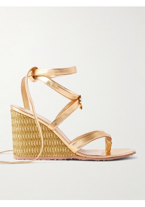 Gianvito Rossi - Oleg 85 Leather Wedge Sandals - Gold - IT35,IT35.5,IT36,IT36.5,IT37,IT37.5,IT38,IT38.5,IT39,IT39.5,IT40,IT40.5,IT41,IT41.5,IT42