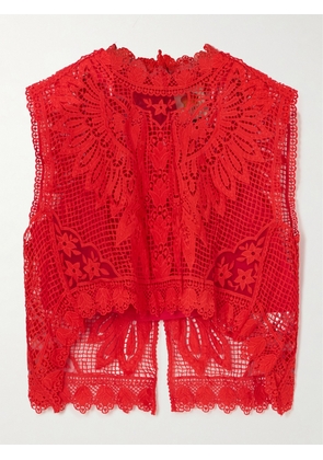 Farm Rio - Cropped Guipure Lace Top - Red - xx small,x small,small,medium,large,x large