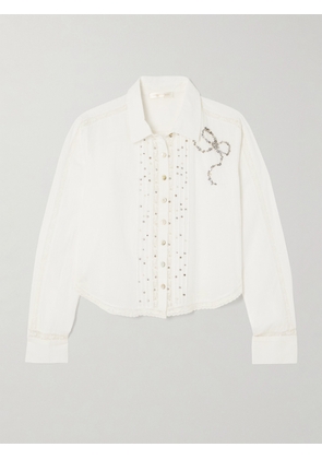 LoveShackFancy - Rosaway Cropped Embellished Lace-trimmed Cotton-voile Shirt - White - xx small,x small,small,medium,large,x large