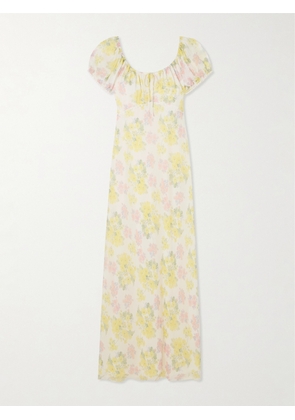 LoveShackFancy - Kelila Tie-detailed Lace-trimmed Floral-print Georgette Maxi Dress - Yellow - xx small,x small,small,medium,large