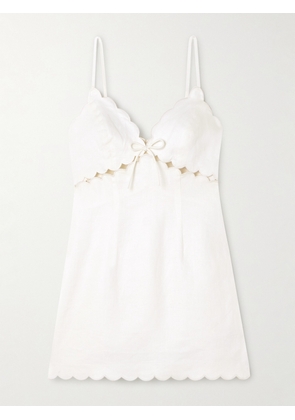 LoveShackFancy - Sydow Bow-embellished Cutout Linen Mini Dress - White - US00,US0,US2,US4,US6,US8,US10,US12