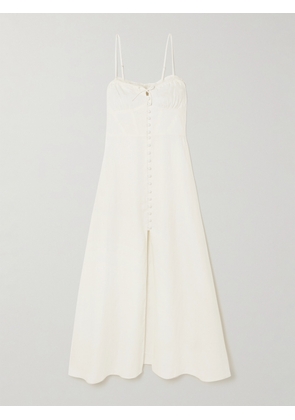 LoveShackFancy - Linella Bow-embellished Lace-trimmed Linen Midi Dress - White - US00,US0,US2,US4,US6,US8,US10,US12