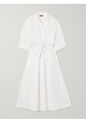STAUD - Lisa Bow-detailed Gathered Cutout Cotton-blend Poplin Midi Shirt Dress - White - x small,small,medium,large,x large