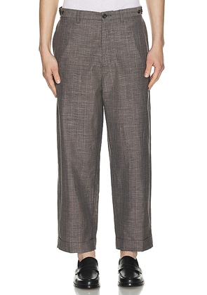 Beams Plus Ivy Trousers Wide Linen Plaid in Brown. Size S.