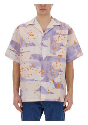 Msgm Bowling Shirt With Dripping Camo Print