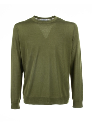 Paolo Pecora Green Crew-Neck Sweater In Cotton And Silk