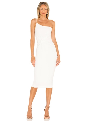 Nookie Lust One Shoulder Midi Dress in White. Size M, XS.
