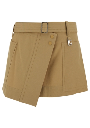 Low Classic Beige Asymmetric Mini-Skirt With Logo Charm In Cotton Blend Woman
