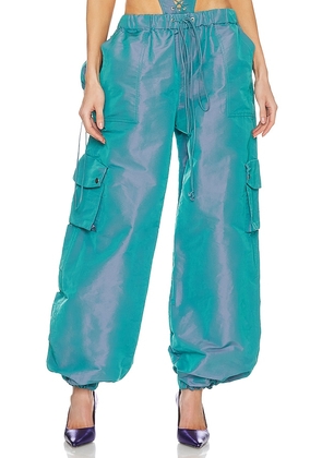 LaQuan Smith Low Rise Utility Pant in Teal. Size S, XS.