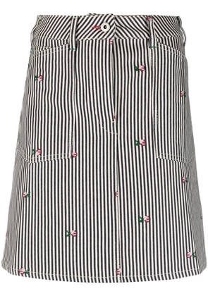 Kenzo floral-embroidered stripe-print skirt - White