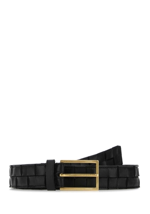 Bottega Veneta Black Leather Maxi Intreccio Belt