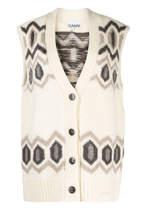 GANNI patterned intarsia-knit wool vest - White