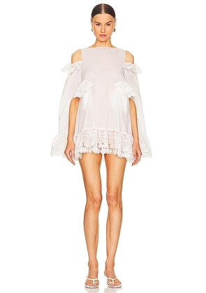 Susan Fang Hooded Embroidered Ruffle Mini Dress in White. Size XS.