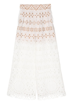 Elie Saab broderie-anglaise palazzo pants - White