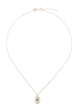 Adina Reyter 14kt yellow gold Hamsa pendant white and blue diamond necklace