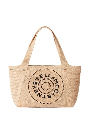 Stella McCartney embroidered-logo raffia tote bag - Neutrals