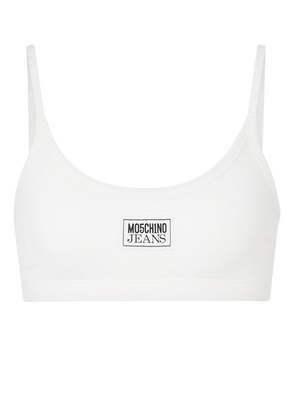 MOSCHINO JEANS logo-appliqué ribbed bra top - White