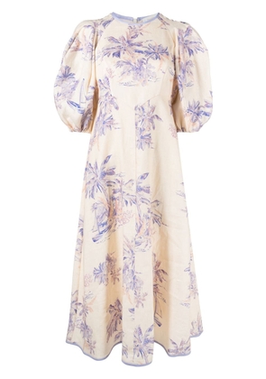 ZIMMERMANN floral-print puff-sleeve linen dress - Neutrals