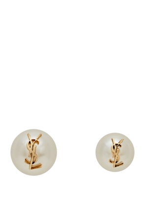 Saint Laurent Mismatched Faux-Pearl Monogram Earrings