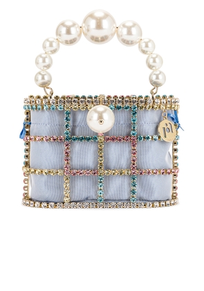 Rosantica Holli Bon Bon Bag in Multicolor Crystals & Light Blue - Metallic Gold. Size all.