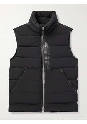 TOM FORD - Slim-Fit Full-Grain Leather-Trimmed Quilted Stretch-Shell Down Gilet - Men - Black - IT 44