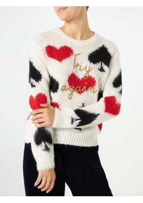 Mc2 Saint Barth Woman Brushed Sweater With Spades And Hearts Embroidery